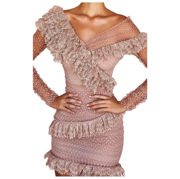 sorrel tulle asymmetric mini dress Éléna Burgundy Asymmetrical Ruffled Tulle Mini Dress, S / Red main image 0